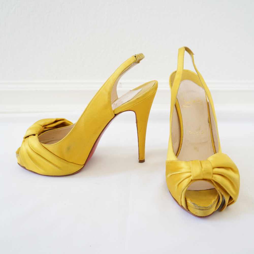 Christian Louboutin Yellow Satin Sling Back Heels